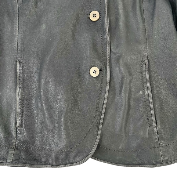 Vintage Emporio Armani Black Gray Distressed Genuine Leather Blazer Style Jacket - Picture 4 of 12